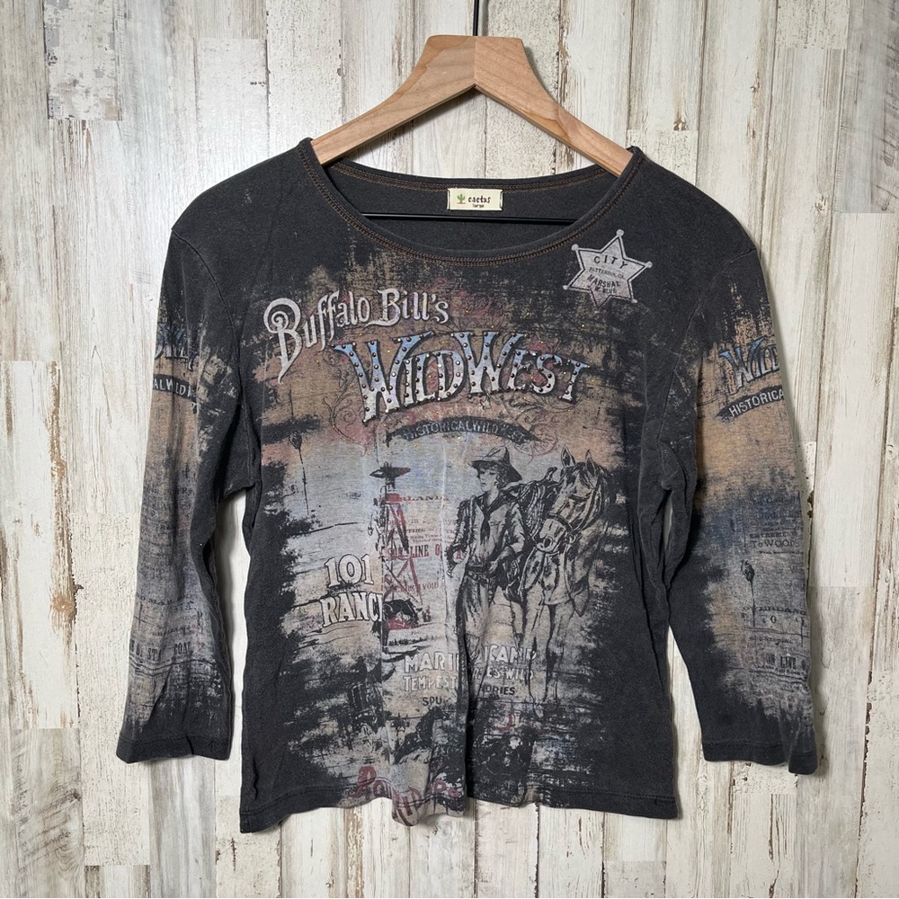 Vintage 90s Buffalo‎ Bills Wild West Faded Western Cowgirl 3/4 Sleeve Womens Lg